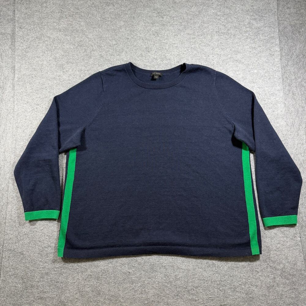 J.Jill Sweater Womens 2X Navy Green Stripe Crew Neck Relaxed Fit Cotton Knit